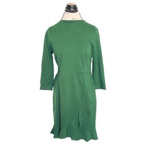 J. Jill Ponte Womens Dress Size Small Green Knit Ruffle Office Work Wear Career